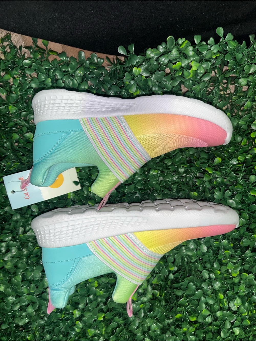 1y cat and jack girls Pastel Rainbow Slip-On Sneakers - Pink, Yellow, Mint - Picture 3 of 5